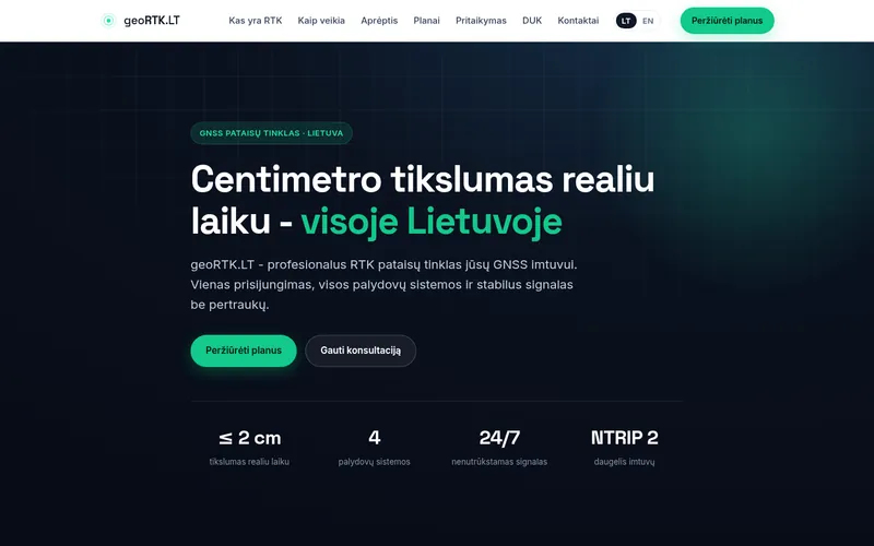geoRTK.lt svetainė, centimetro tikslumo GNSS tinklas